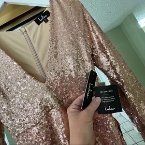 Lulu’s long sleeve rose gold sequin dress